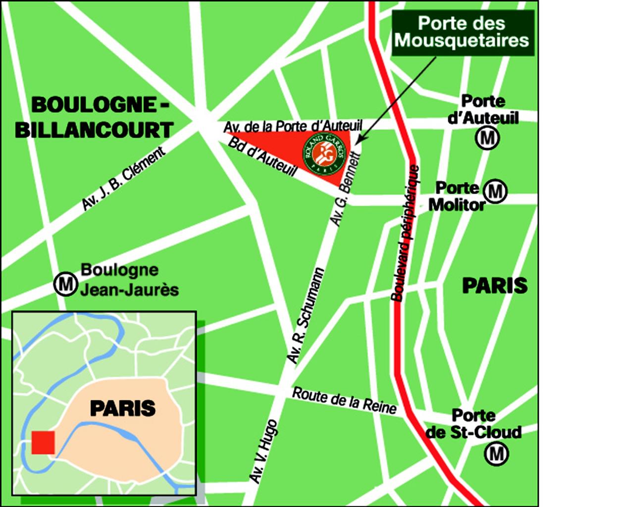 Stade Roland-Garros - Plan d'accès